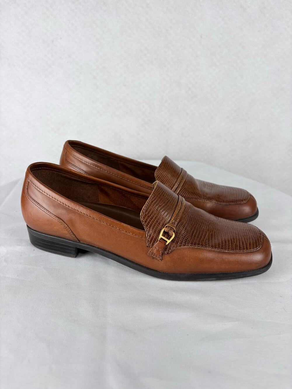 Naturalizer Brown Leather Loafers Lizard Print Comfort Slip On Women’s 9.5M